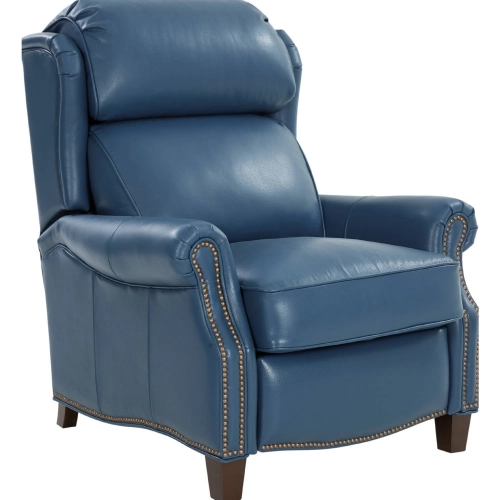 Meade Manual Recliner in Marisol Blue Top Grain Leather